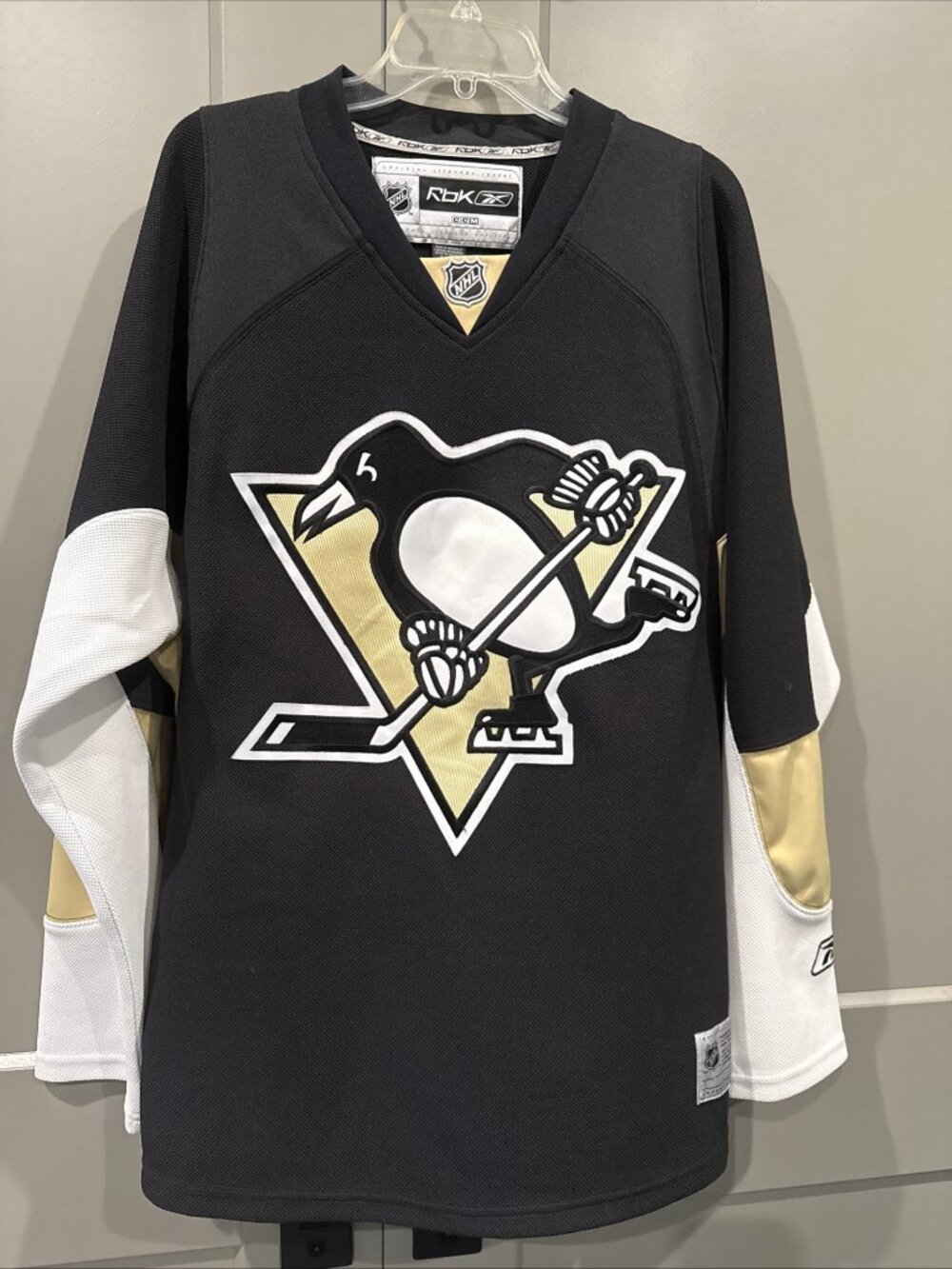 Reebok Pittsburgh Penguins NHL Jersey Mens Large Black Stitched Logo Hockey